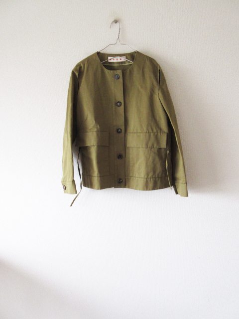 MARNI / マルニ コットンリネンノーカラージャケット KHAKI 38