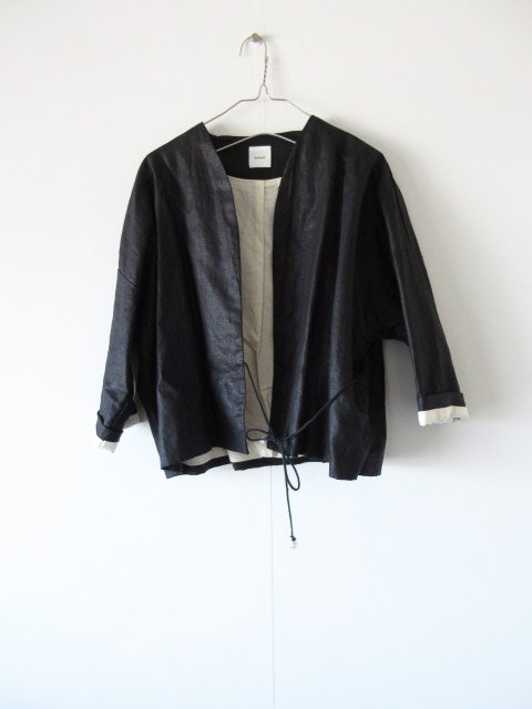 Gauze# / ガーゼ オリジナルコーティングリネン HAORI ジャケット F BLACK